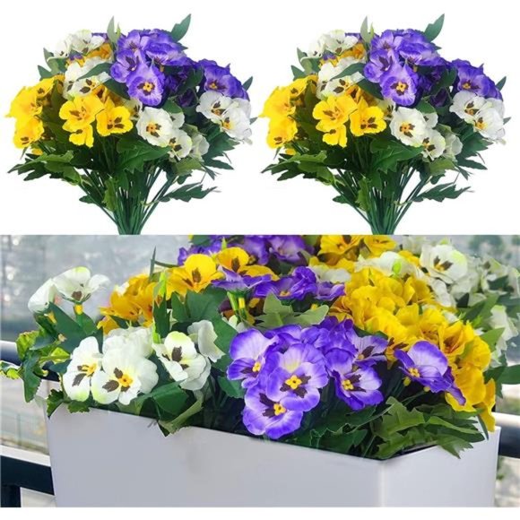 Fake Flowers Pansy Small Wild Flower Daisy 6 Bundles Faux Plastic Purple Flowers - Picture 1 of 6